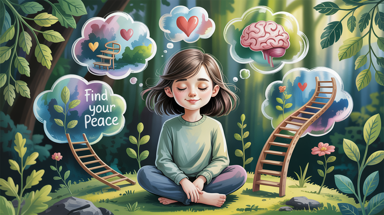 A person engaging in self-reflection through thought bubbles symbolizing inner dialogue, emotional growth, and mindfulness