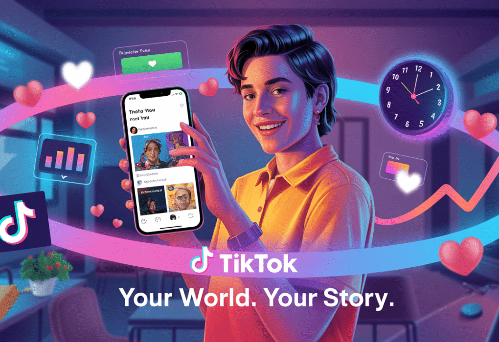 How the TikTok Algorithm Works in 2025: A Complete Guide for Students and Creators Student content creator checking TikTok insights and engagement metrics, symbolizing how the TikTok algorithm ranks videos in 2025.