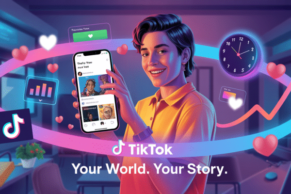 Student content creator checking TikTok insights and engagement metrics, symbolizing how the TikTok algorithm ranks videos in 2025.