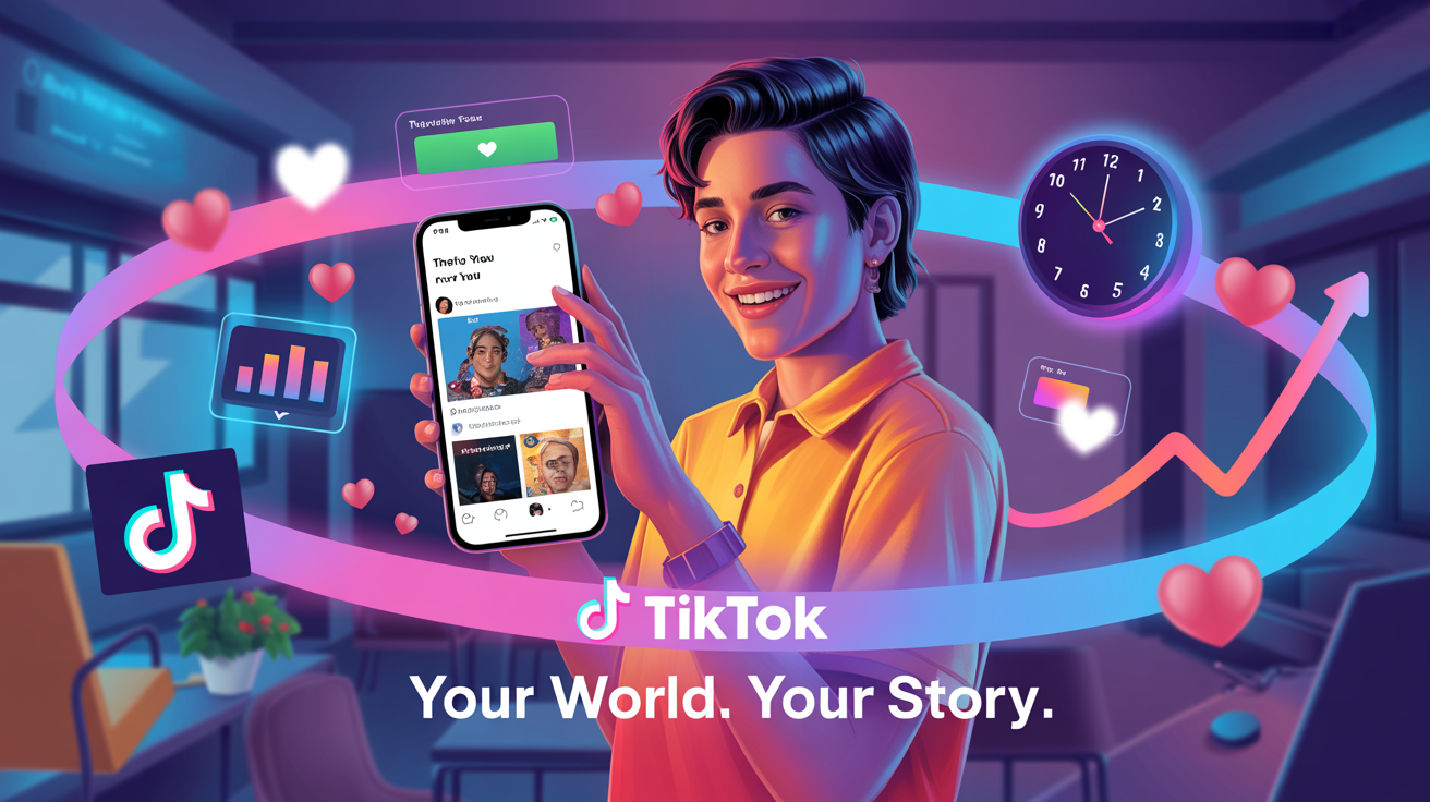 Student content creator checking TikTok insights and engagement metrics, symbolizing how the TikTok algorithm ranks videos in 2025.